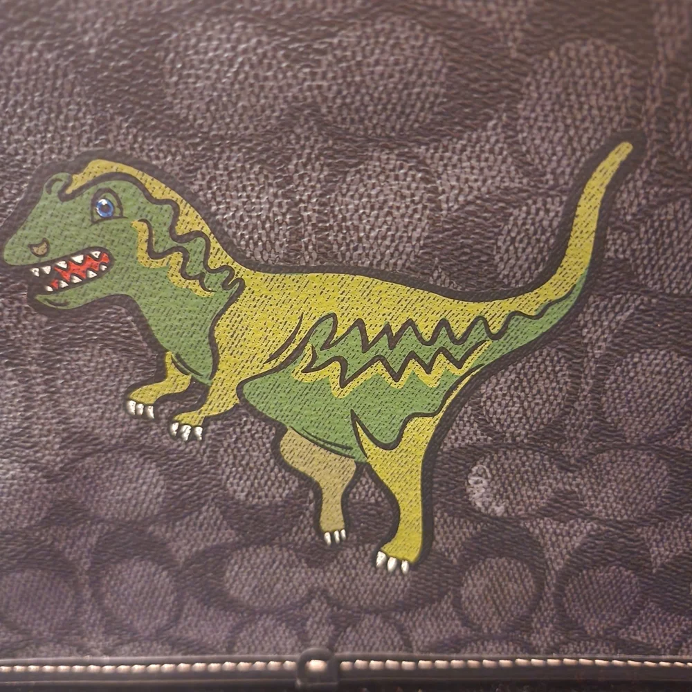 Coach Black Signature Canvas Messenger with Green Dino Patch